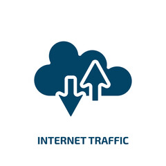 internet traffic icon from technology collection. Filled internet traffic, traffic, security glyph icons isolated on white background. Black vector internet traffic sign, symbol for web design and