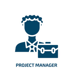 project manager icon from technology collection. Filled project manager, project, business glyph icons isolated on white background. Black vector project manager sign, symbol for web design and mobile