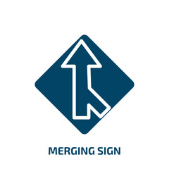 merging sign icon from traffic signs collection. Filled merging sign, merge, business glyph icons isolated on white background. Black vector merging sign sign, symbol for web design and mobile apps