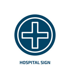 Fototapeta premium hospital sign icon from traffic signs collection. Filled hospital sign, medical, care glyph icons isolated on white background. Black vector hospital sign sign, symbol for web design and mobile apps