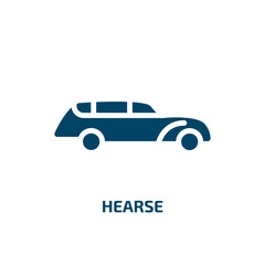 hearse icon from transportation collection. Filled hearse, burial, funeral glyph icons isolated on white background. Black vector hearse sign, symbol for web design and mobile apps