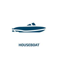 houseboat icon from transportation collection. Filled houseboat, ship, dinghy glyph icons isolated on white background. Black vector houseboat sign, symbol for web design and mobile apps