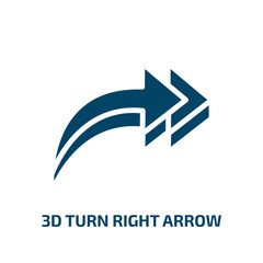3d turn right arrow icon from user interface collection. Filled 3d turn right arrow, arrow, collection glyph icons isolated on white background. Black vector 3d turn right arrow sign, symbol for web