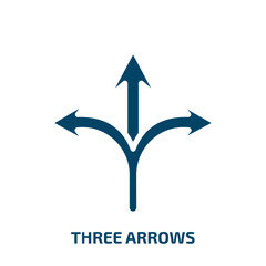 three arrows icon from user interface collection. Filled three arrows, three, circular glyph icons isolated on white background. Black vector three arrows sign, symbol for web design and mobile apps