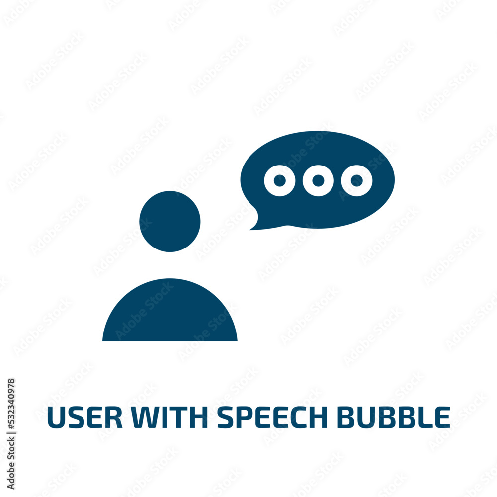 Poster user with speech bubble icon from user interface collection. filled user with speech bubble, bubble,