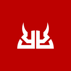 Half circle of letter Y mirrored with devil horn shape for initial logo or identity.