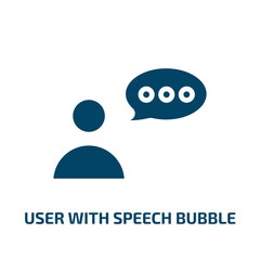 user with speech bubble icon from user interface collection. Filled user with speech bubble, bubble, communication glyph icons isolated on white background. Black vector user with speech bubble sign,