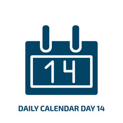 daily calendar day 14 icon from user interface collection. Filled daily calendar day 14, 14, date glyph icons isolated on white background. Black vector daily calendar day 14 sign, symbol for web