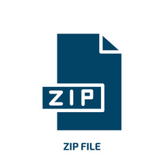 zip file icon from user interface collection. Filled zip file, document, file glyph icons isolated on white background. Black vector zip file sign, symbol for web design and mobile apps