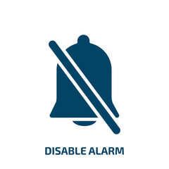disable alarm icon from user interface collection. Filled disable alarm, alarm, computer glyph icons isolated on white background. Black vector disable alarm sign, symbol for web design and mobile