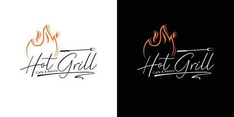 Hot grill logo template vector