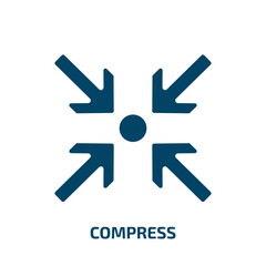 compress icon from user interface collection. Filled compress, data, file glyph icons isolated on white background. Black vector compress sign, symbol for web design and mobile apps