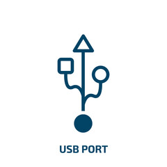 usb port icon from user interface collection. Filled usb port, usb, port glyph icons isolated on white background. Black vector usb port sign, symbol for web design and mobile apps