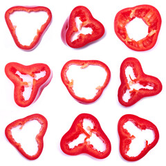 sliced red pepper isolated on white background