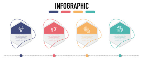 Vector Infographic design with icons. 4 options or 4 steps. process diagram, flow chart, Hexagon inforgraphics ,info graph, Infographics for business concept, presentations banner, workflow layout.