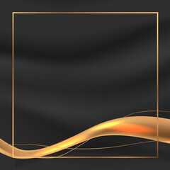 abstract smooth golden 3d silk fabric ribbon for luxury elegant with dark background
