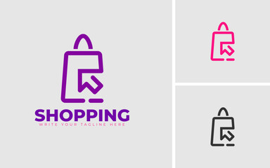 Online Shopping Logo Design Template. Simple And Minimal Style. Mouse Cursor With Bag Concepts Vector Illustration.