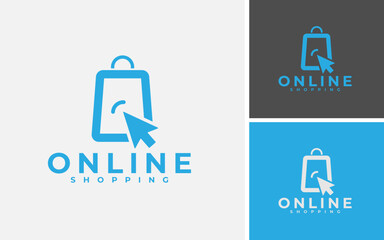 Online Shopping Logo Design Template. Simple And Minimal Style. Mouse Cursor With Bag Concepts Vector Illustration.
