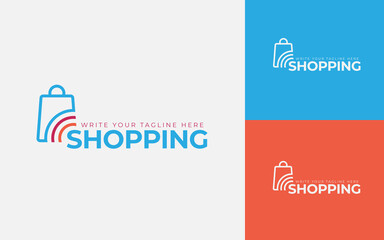 Online Shopping Logo Design Template. Simple And Minimal Style. Mouse Cursor With Bag Concepts Vector Illustration.