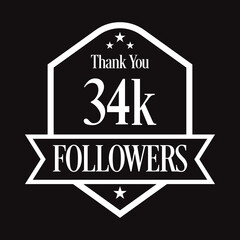 Thank you 34K followers, 34000 followers celebration, Vector Illustration