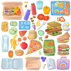 Big School food lunch set handdrawn illustration, PNG