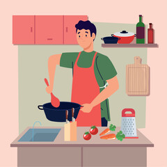 man cooking with vegetables