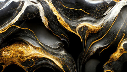 Gold and black luxurious marble textured background. Abstract design, 4k wallpaper. 3d illustration