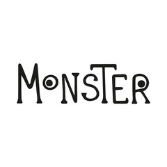 Monster. Design doodle for print. Vector text