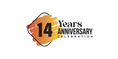 14 years anniversary celebration with orange brush and square isolated on white background for celebration event