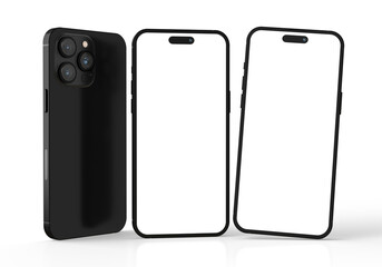 black realistic smartphone mockup design with blank screen for infographics or presentation UX UI app design interface. 3D rendering.