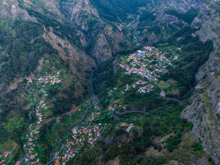 Naklejka na ściany i meble Curral das Freiras Aerial View. Viewfrom Eira do Serrado. Madeira. Portugal. Europe.