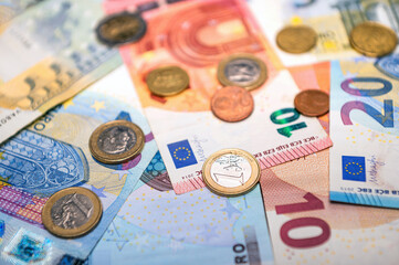 euro cash background, euro money banknotes, close-up
