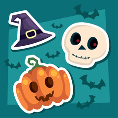 halloween skull and pumpkin