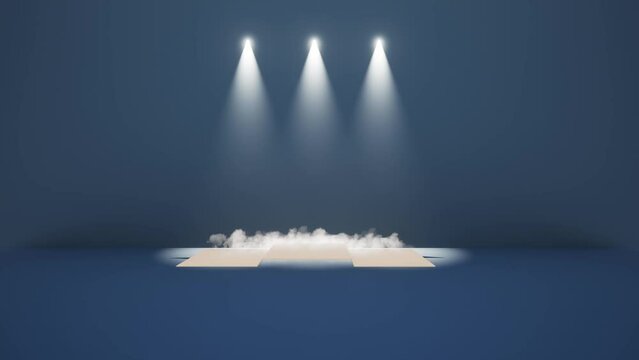 Empty display stage with lights for product presentation with moving smoke
