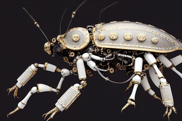 Mechanical cockroach. Cyberpunk style beetle. 3d illustration