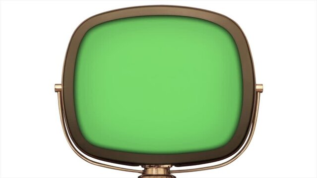 Green screen 3d TV 1958 retro tv build in style fade in - build out style fade out, with close-up view of tv objects