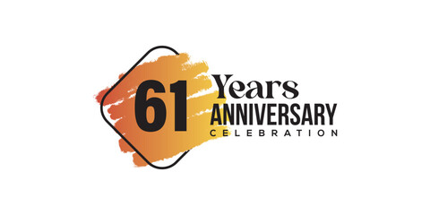 61 years anniversary celebration with orange brush and square isolated on white background for celebration event