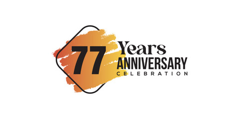 77 years anniversary celebration with orange brush and square isolated on white background for celebration event