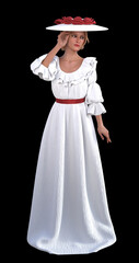 3D Woman in vintage white dress