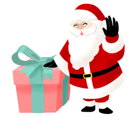 手を振るサンタクロース　プレゼント　背景なし