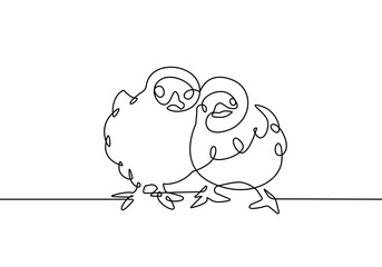 Couple of Birds Continuous One Line Drawing. Birds Minimal Trendy Illustration. Abstract Beauty Symbol for Modern Design. Vector EPS 10
