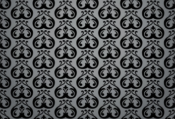 Flower geometric pattern. Seamless vector background. Black and gray ornament