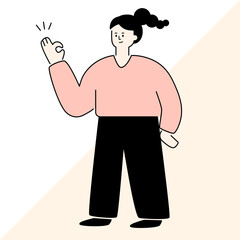 Flat illustration of a woman doing ok pose.
