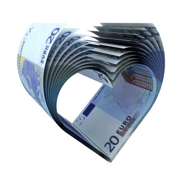 Herz geformt aus 10-Euro-Scheinen