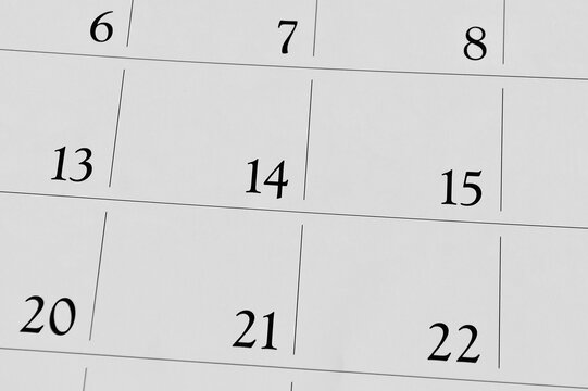 Blank dates on a calendar