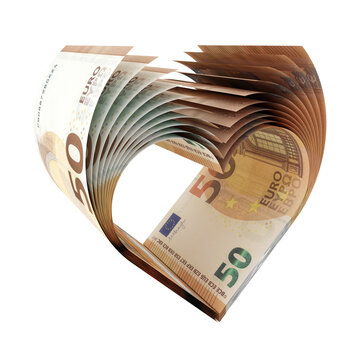 Herz-Symbol geformt aus 50-Euro-Banknoten