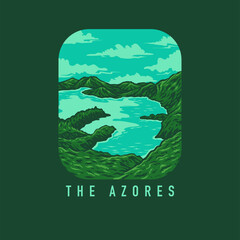 The Azores graphic design, hand drawn line style with digital color, vector illustration