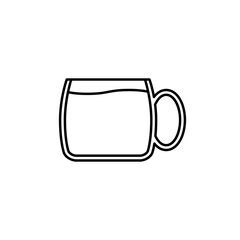 tea or coffee mug cup glass icon with full filled with water on white background. simple, line, silhouette and clean style. black and white. suitable for symbol, sign, icon or logo