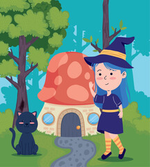 halloween witch with cat