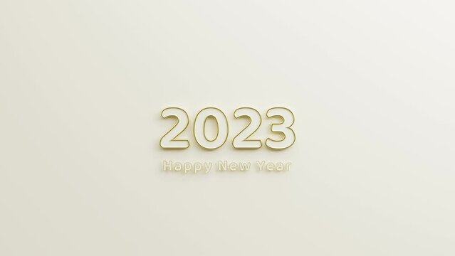 happy new year 2023 gold text with white background minimal and shadow style 3d illustration rendering 4k resolution video